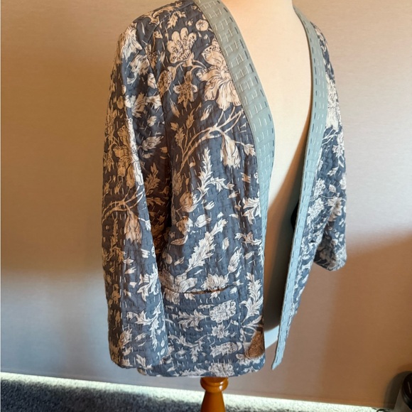 J. Jill Floral Kimono Cardigan with Blue Trim - Picture 2 of 4